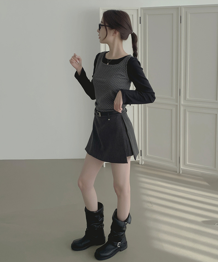 【ベルト付き】【ベルト付き】サイドスリットスカートパンツ GREY