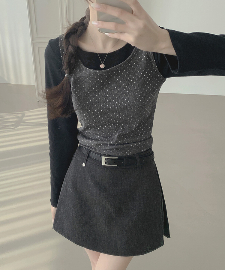 【ベルト付き】【ベルト付き】サイドスリットスカートパンツ GREY