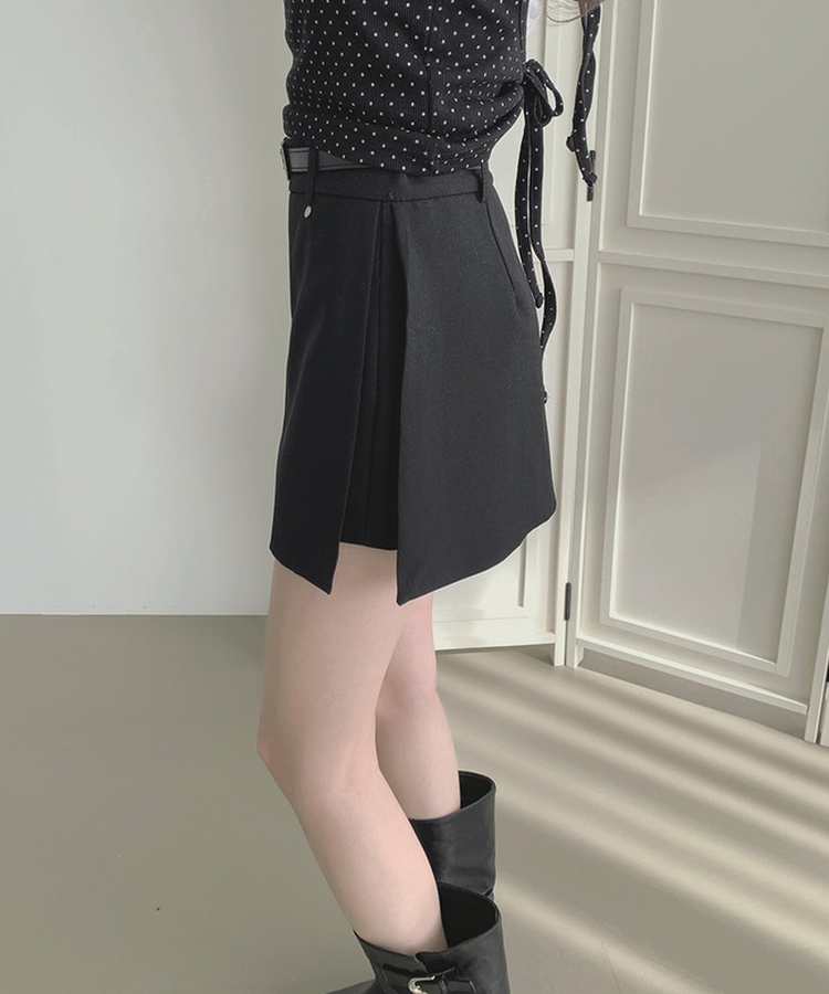 【ベルト付き】【ベルト付き】サイドスリットスカートパンツ BLACK