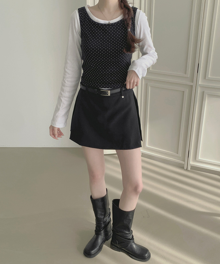 【ベルト付き】【ベルト付き】サイドスリットスカートパンツ BLACK