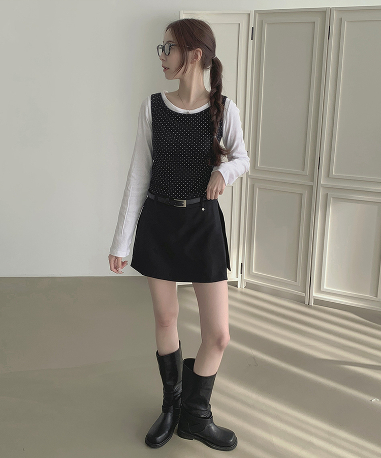 【ベルト付き】【ベルト付き】サイドスリットスカートパンツ BLACK