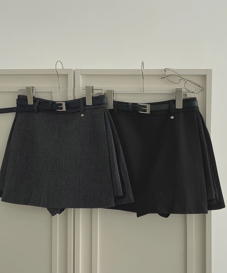 【ベルト付き】【ベルト付き】サイドスリットスカートパンツ