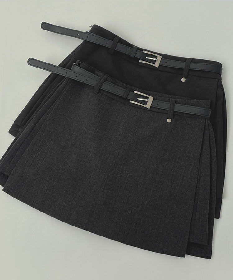 【ベルト付き】【ベルト付き】サイドスリットスカートパンツ
