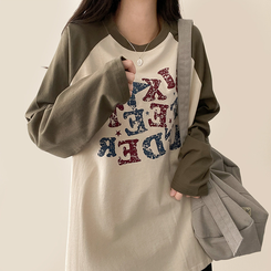 ヴィンテージクラックロゴラグランロンT BEIGE