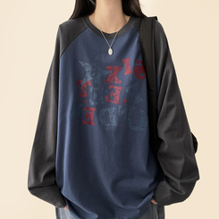 ヴィンテージクラックロゴラグランロンT LIGHT NAVY