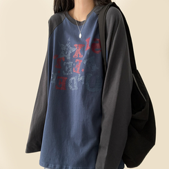 ヴィンテージクラックロゴラグランロンT LIGHT NAVY