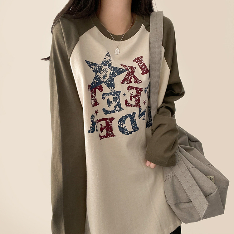 ヴィンテージクラックロゴラグランロンT BEIGE