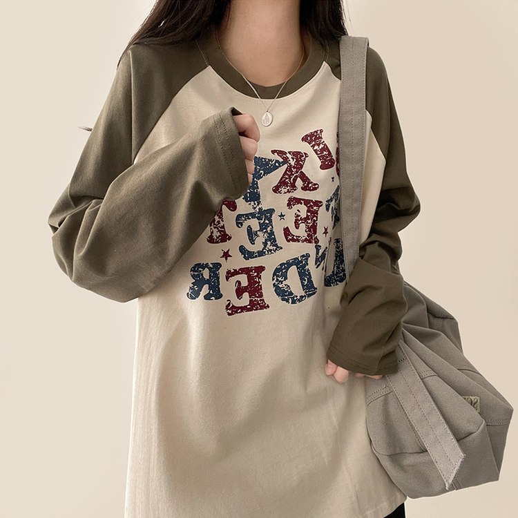 ヴィンテージクラックロゴラグランロンT BEIGE