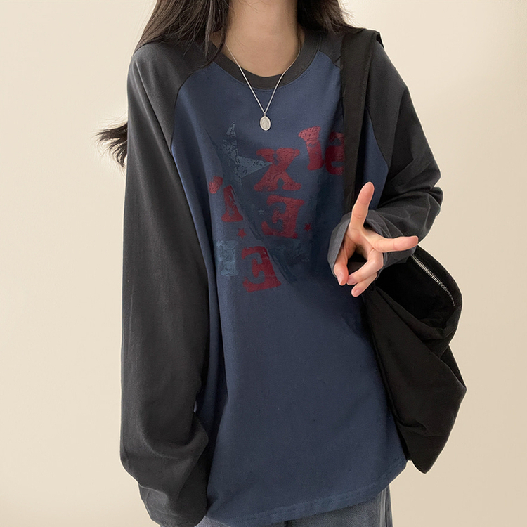 ヴィンテージクラックロゴラグランロンT LIGHT NAVY