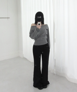 ワイドブーツカットパンツ BLACK