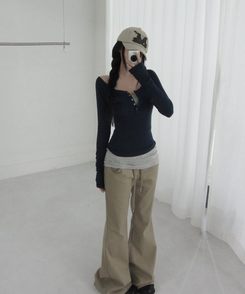 ワイドブーツカットパンツ KHAKI