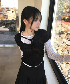 【SET】ドットストリングレイヤードTシャツ BLACK