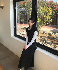 【SET】ドットストリングレイヤードTシャツ BLACK