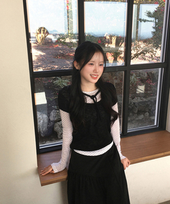 【SET】ドットストリングレイヤードTシャツ BLACK