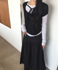 【SET】ドットストリングレイヤードTシャツ BLACK