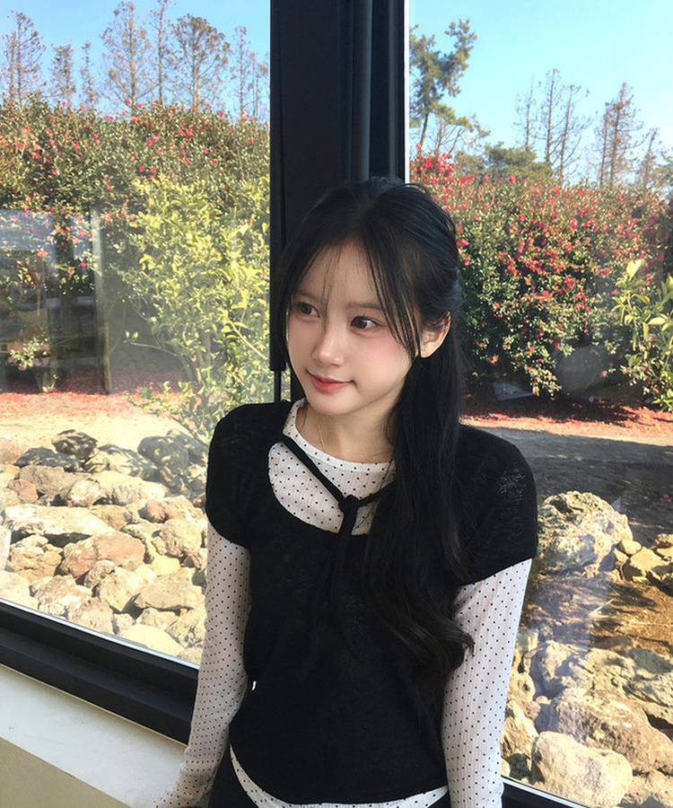 【SET】ドットストリングレイヤードTシャツ BLACK