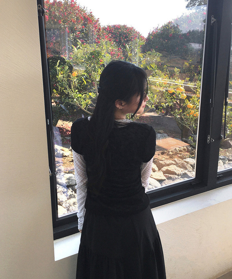 【SET】ドットストリングレイヤードTシャツ BLACK