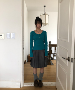 プリーツチェックミディスカート BLACK