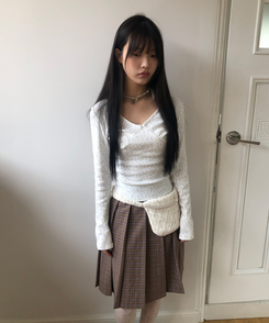 プリーツチェックミディスカート BEIGE