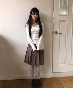 プリーツチェックミディスカート BEIGE