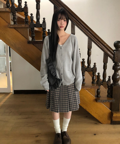 プリーツチェックミディスカート CHARCOAL