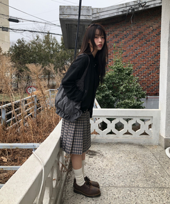 プリーツチェックミディスカート CHARCOAL