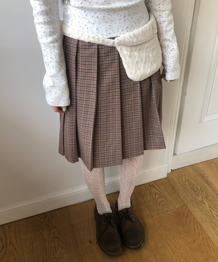 プリーツチェックミディスカート BEIGE