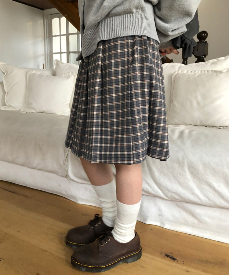 プリーツチェックミディスカート CHARCOAL