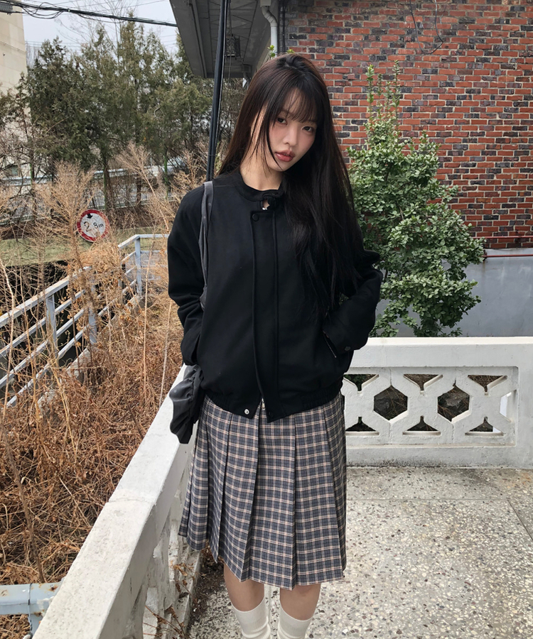 プリーツチェックミディスカート CHARCOAL