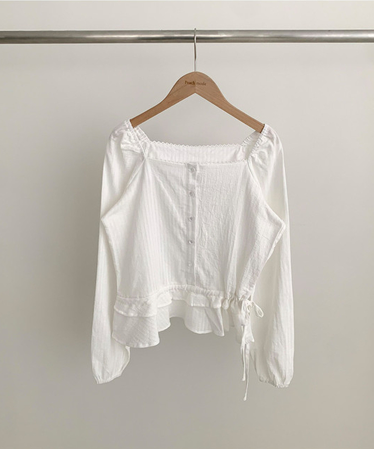 スクエアネックパフフリル長袖ブラウス