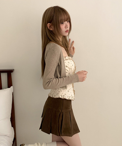 【SET】小花柄ハートボタンフリルキャミソールカーディガン BEIGE