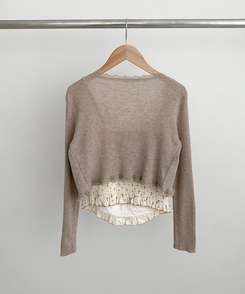 【SET】小花柄ハートボタンフリルキャミソールカーディガン