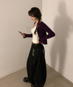 レオパードパッチスタッズワイドデニム BLACK