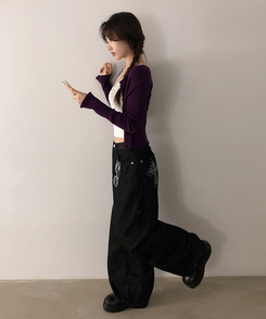 レオパードパッチスタッズワイドデニム BLACK