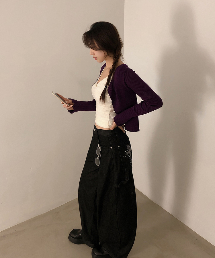 レオパードパッチスタッズワイドデニム BLACK