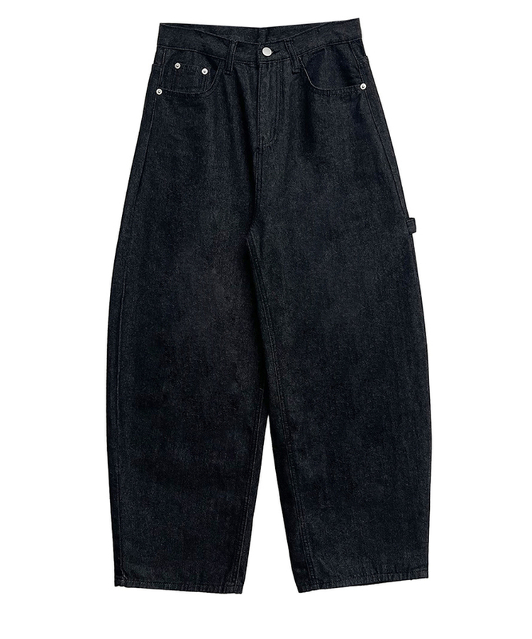 レオパードパッチスタッズワイドデニム