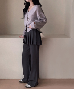 Vネックレザーラベルカーディガン(5color) PURPLE