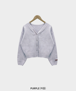 Vネックレザーラベルカーディガン(5color)