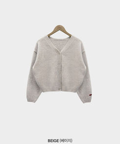 Vネックレザーラベルカーディガン(5color)
