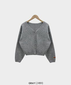 Vネックレザーラベルカーディガン(5color)