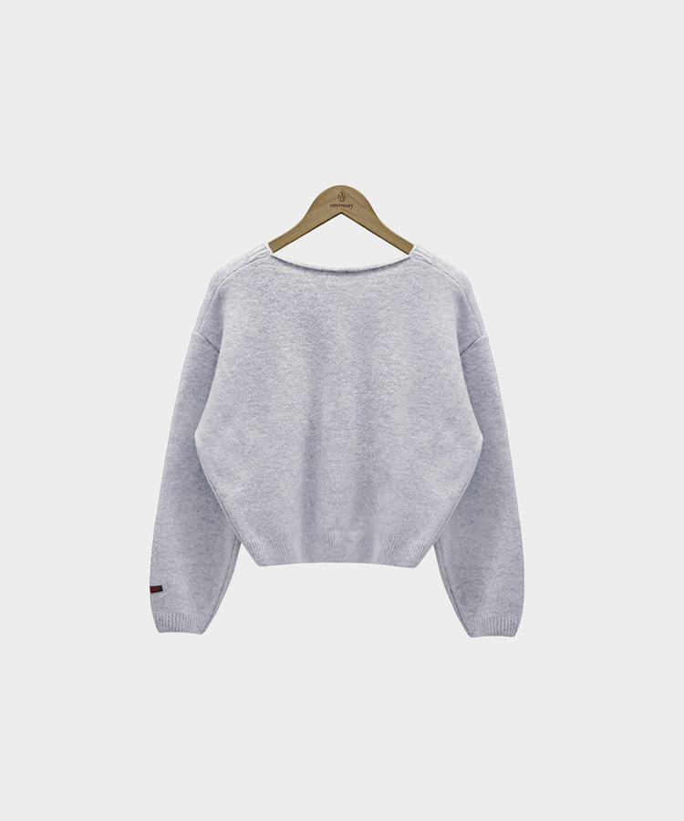 Vネックレザーラベルカーディガン(5color)