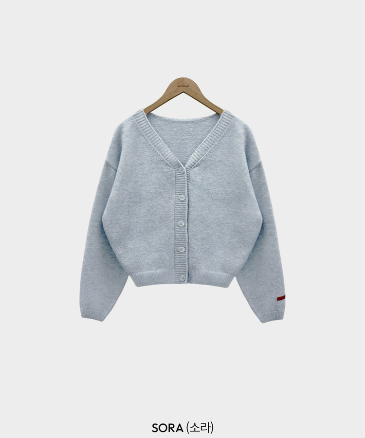Vネックレザーラベルカーディガン(5color)