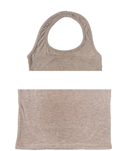 【SET】バイカラーホルターネックキャミソール長袖Tシャツ