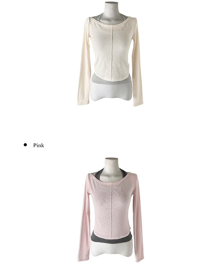 【SET】バイカラーホルターネックキャミソール長袖Tシャツ