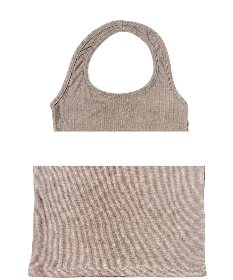 【SET】バイカラーホルターネックキャミソール長袖Tシャツ