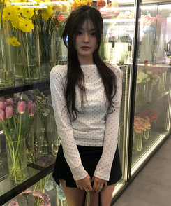 ドットボートネック長袖Tシャツ IVORY