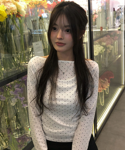 ドットボートネック長袖Tシャツ IVORY