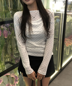 ドットボートネック長袖Tシャツ IVORY