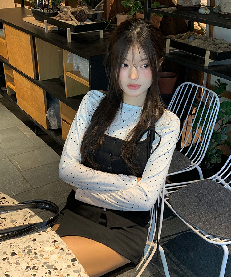 【SET着用可能】ドットボートネック長袖Tシャツ IVORY