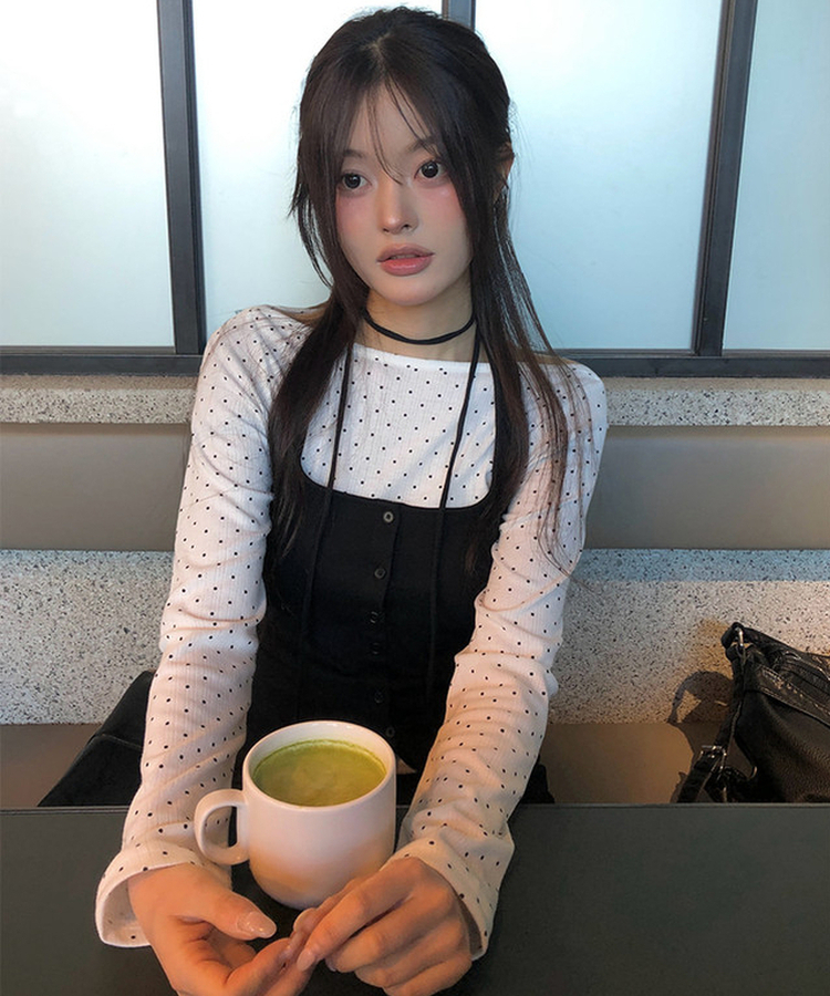 ドットボートネック長袖Tシャツ IVORY